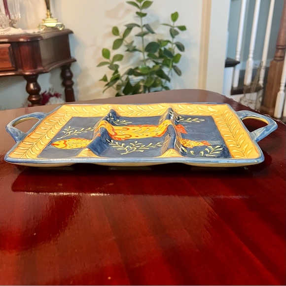 Maxcera Mediterranean Divided Serving Platter Tray Hand Painted Fish Nautical - Picture 3 of 7
